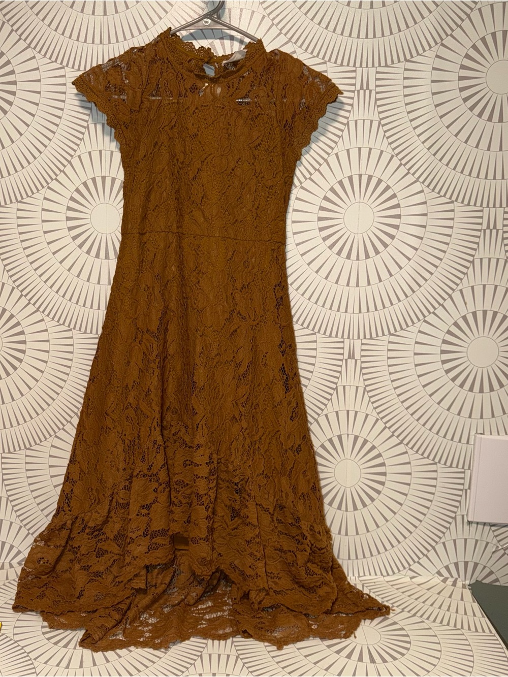 Mia Joy Girls Hi-Lo Dress in Brown Lace Over a Slip Size 12